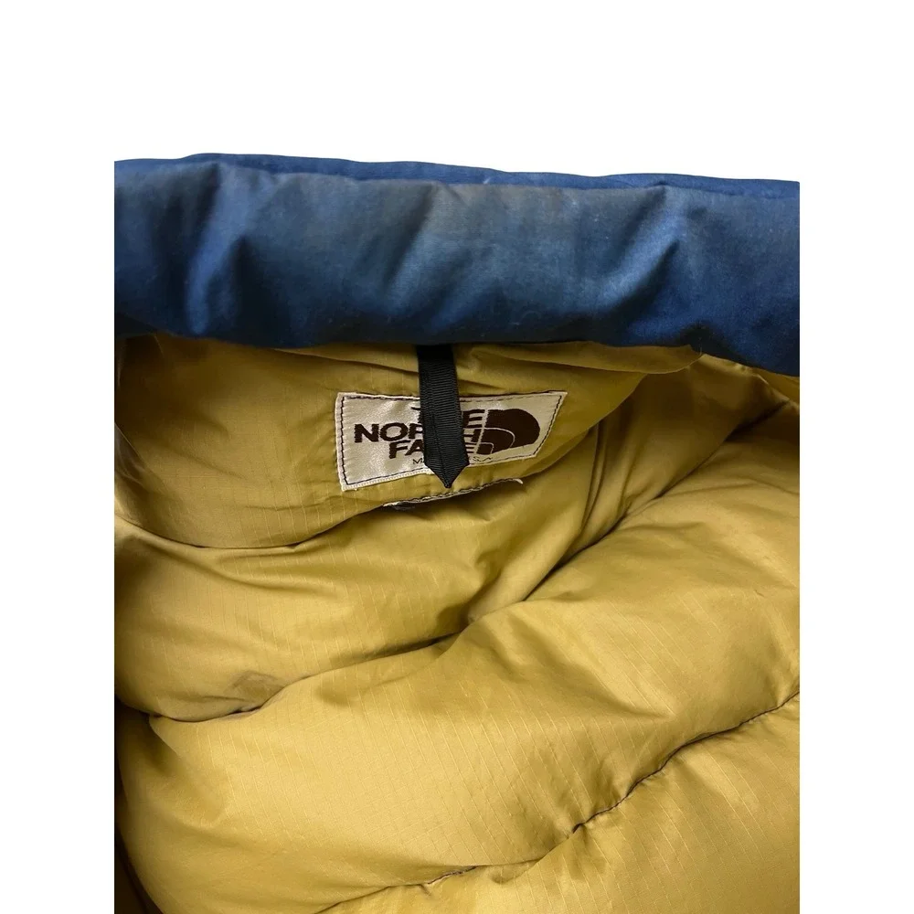 VTG The North Face 70s Mens S Blue Down Puffer Vest Snap USA-Made Brown Label